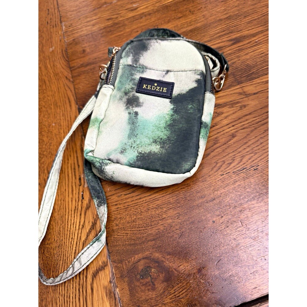 Kedzie Tie Dye Small Crossbody Bag Green Black Beige Zip Gold Hardware Lined